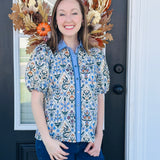Chambray Floral Blouse