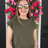 Everyday Ease Cuffed Sleeve Top- Mocha Brown and Olive