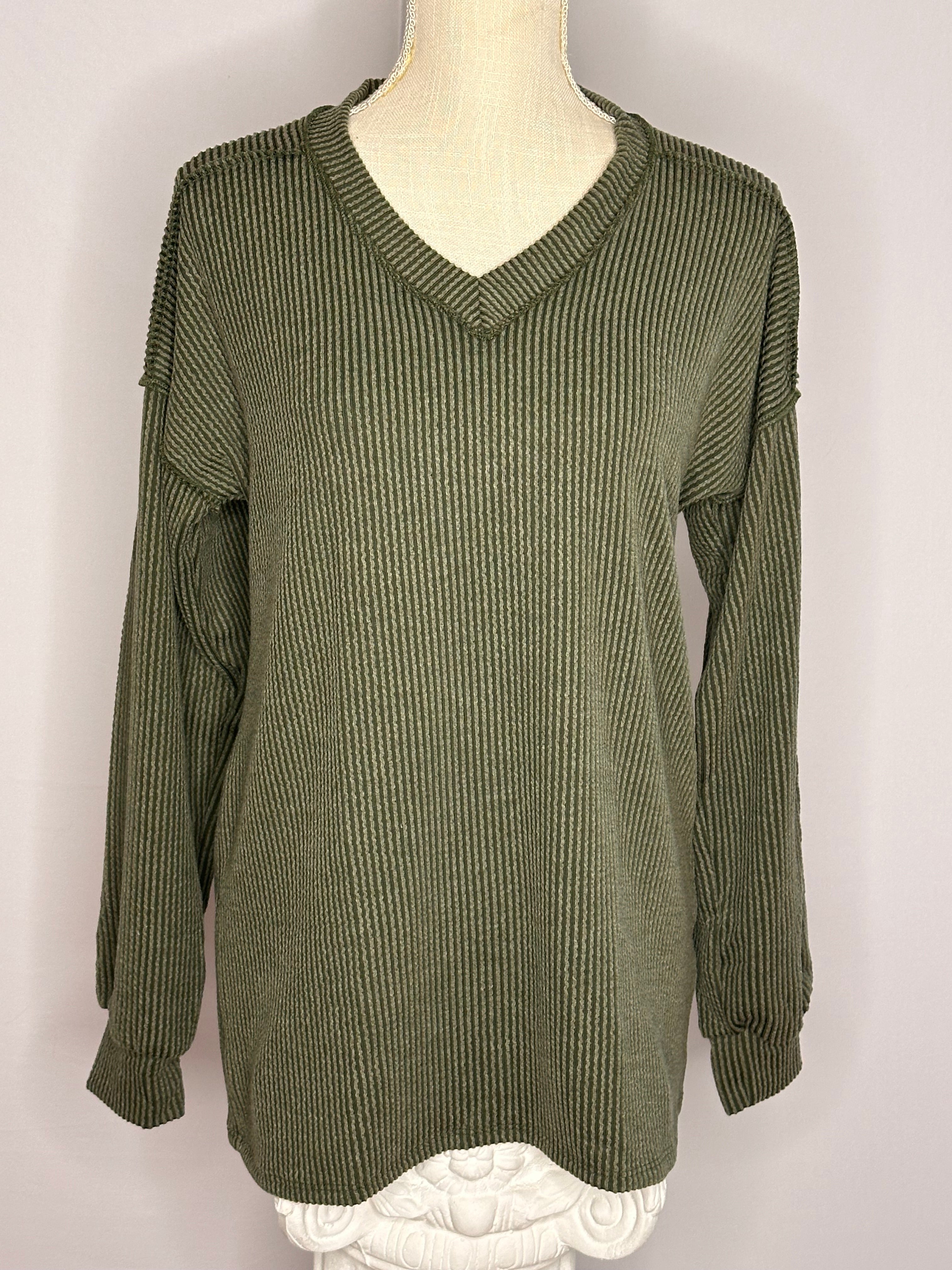 Autumn Luxe Ribbed V-Neck Top