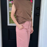 Willow Breeze Cropped Jeans - Sage Green and Dusty Pink