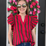 Camden Stripe Ruffle Blouse - Red and Blue Options