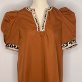 Puff Sleeve Blouse with Leopard Trim