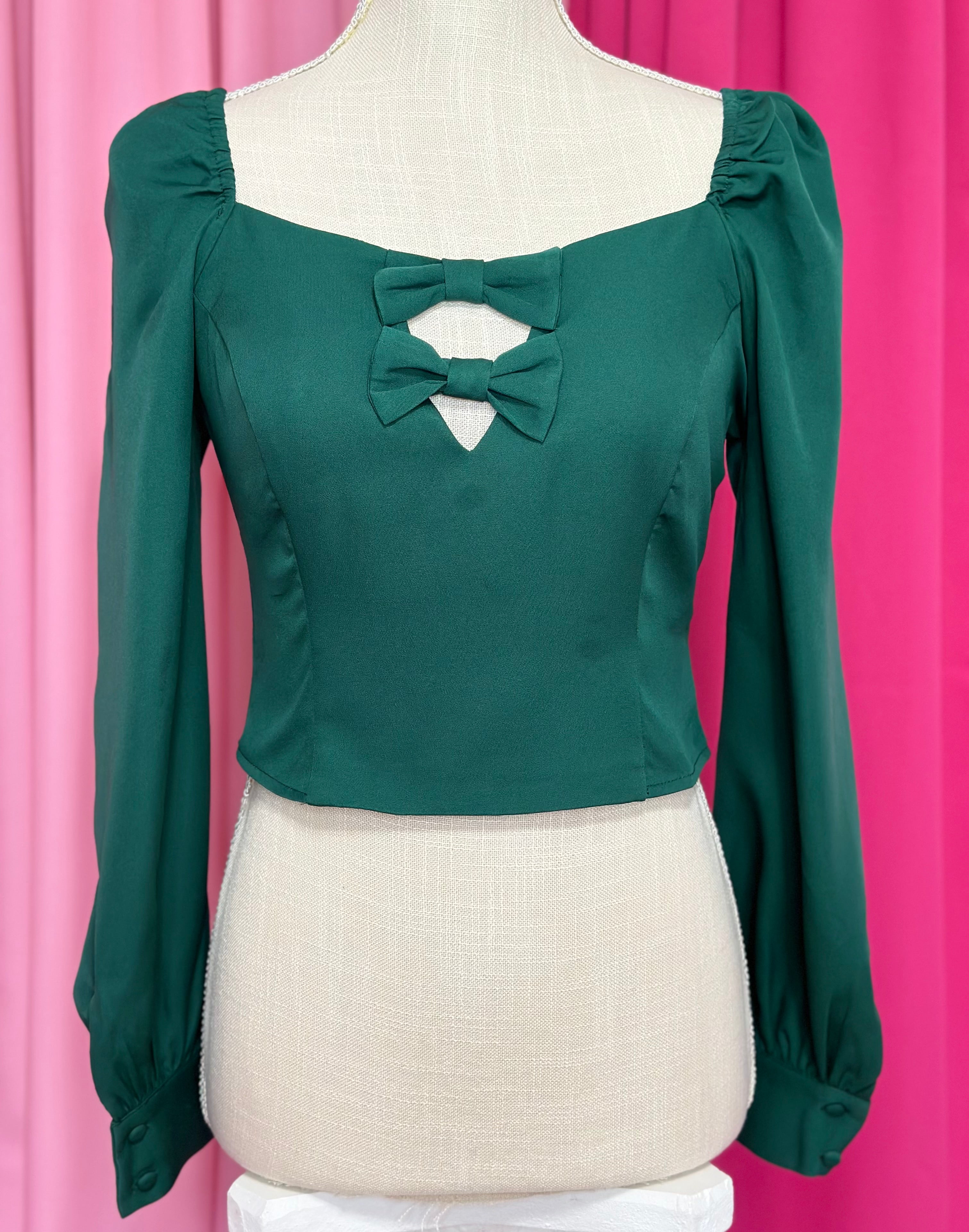 Hunter Green Top with Bows by Britt and Belle Boutique