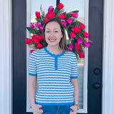 Striped Button-Neck Knit Top (Available in Blue & Pink)