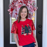 Plaid Trees Sequin Sleeve Top
