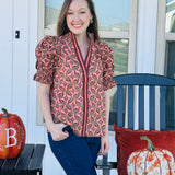 Mosaic Charm Ruffle Blouse