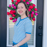 Striped Button-Neck Knit Top (Available in Blue & Pink)