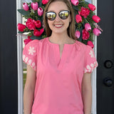 Blooming Grace Embroidered Blouse - Pink and Navy Options