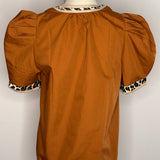 Puff Sleeve Blouse with Leopard Trim