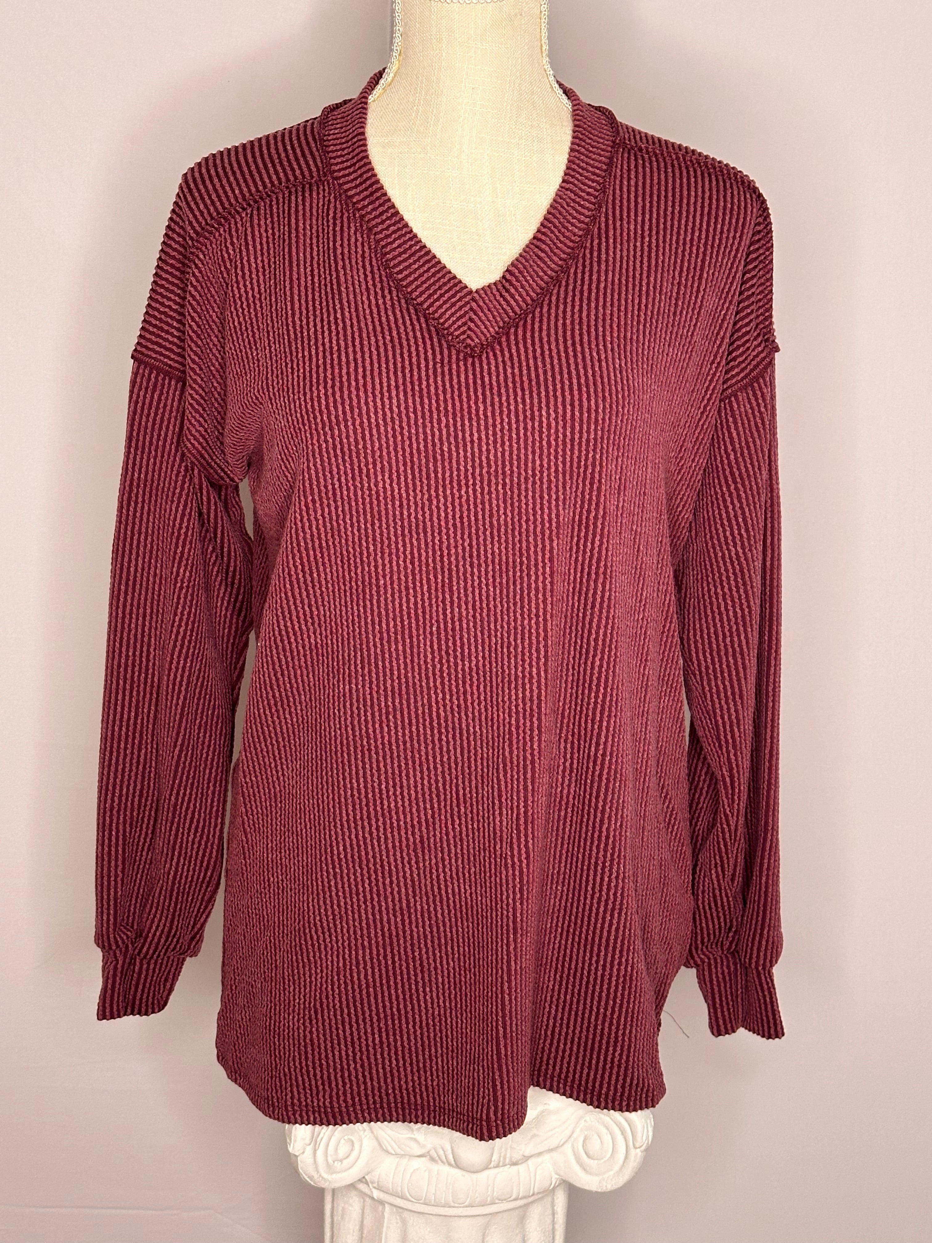 Autumn Luxe Ribbed V-Neck Top