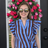 Camden Stripe Ruffle Blouse - Red and Blue Options