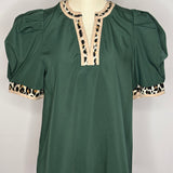 Puff Sleeve Blouse with Leopard Trim