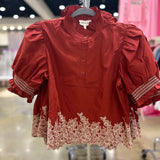 Lace It Up Blouse - Olive and Rust