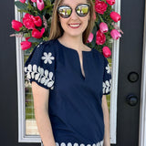 Blooming Grace Embroidered Blouse - Pink and Navy Options
