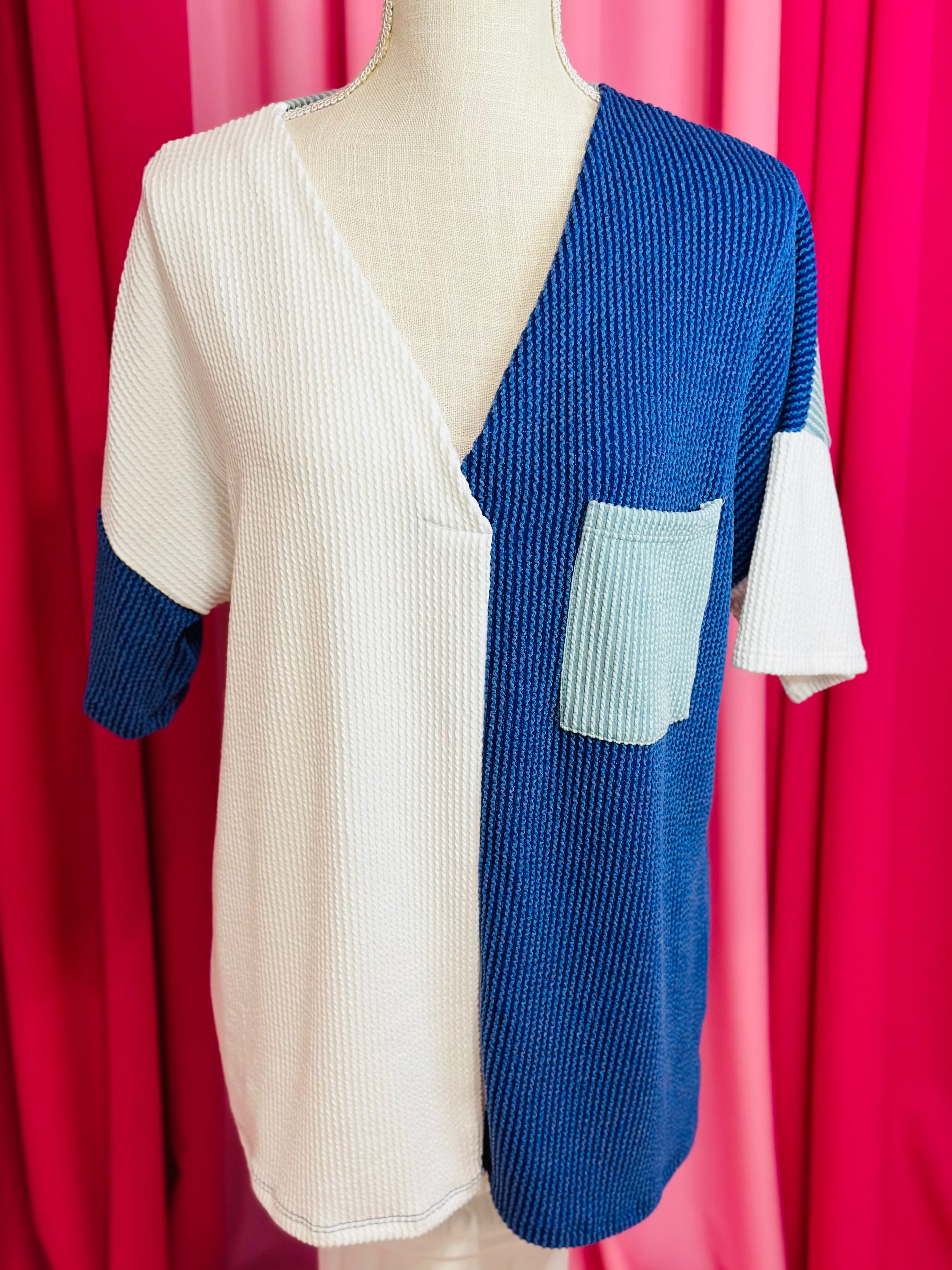 BLUE RIBBED TOP BY BRITT AND BELLE BOUTIQUE