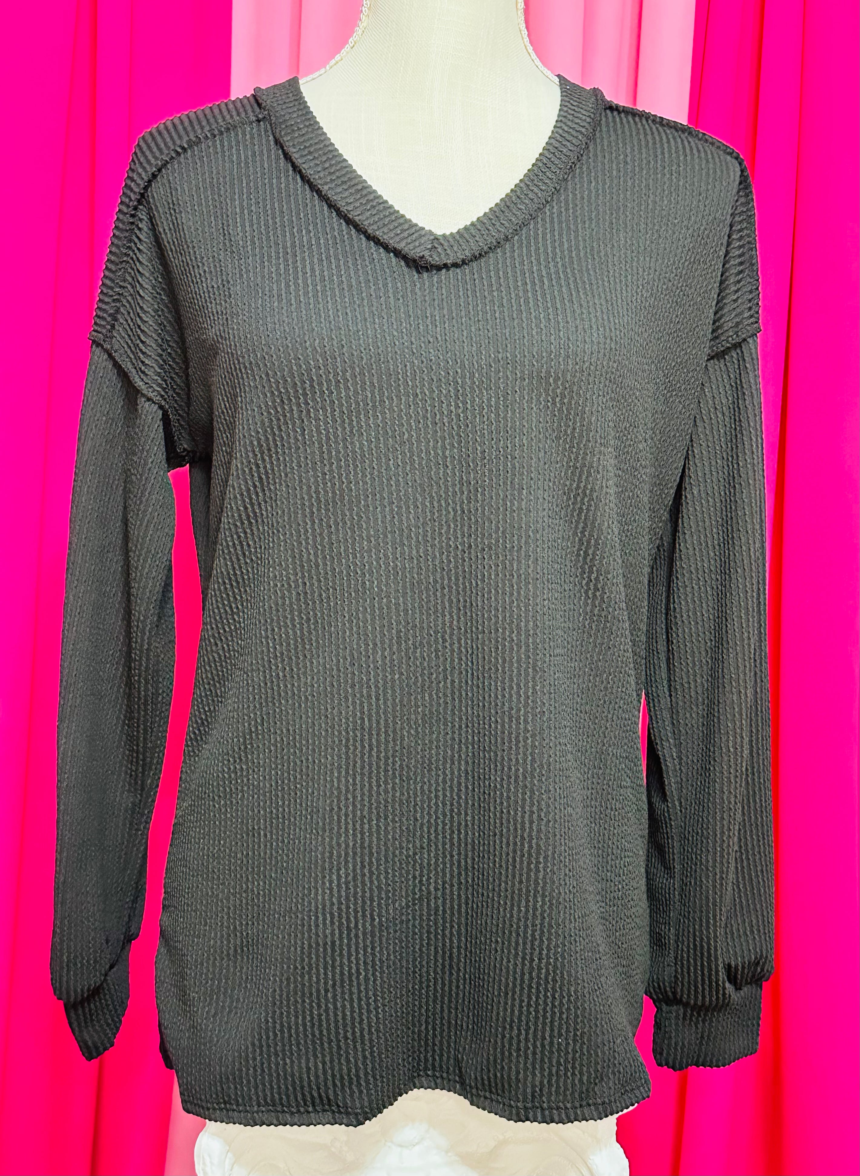 Black Ribbed Long Sleeve Top by Britt and Belle Boutique