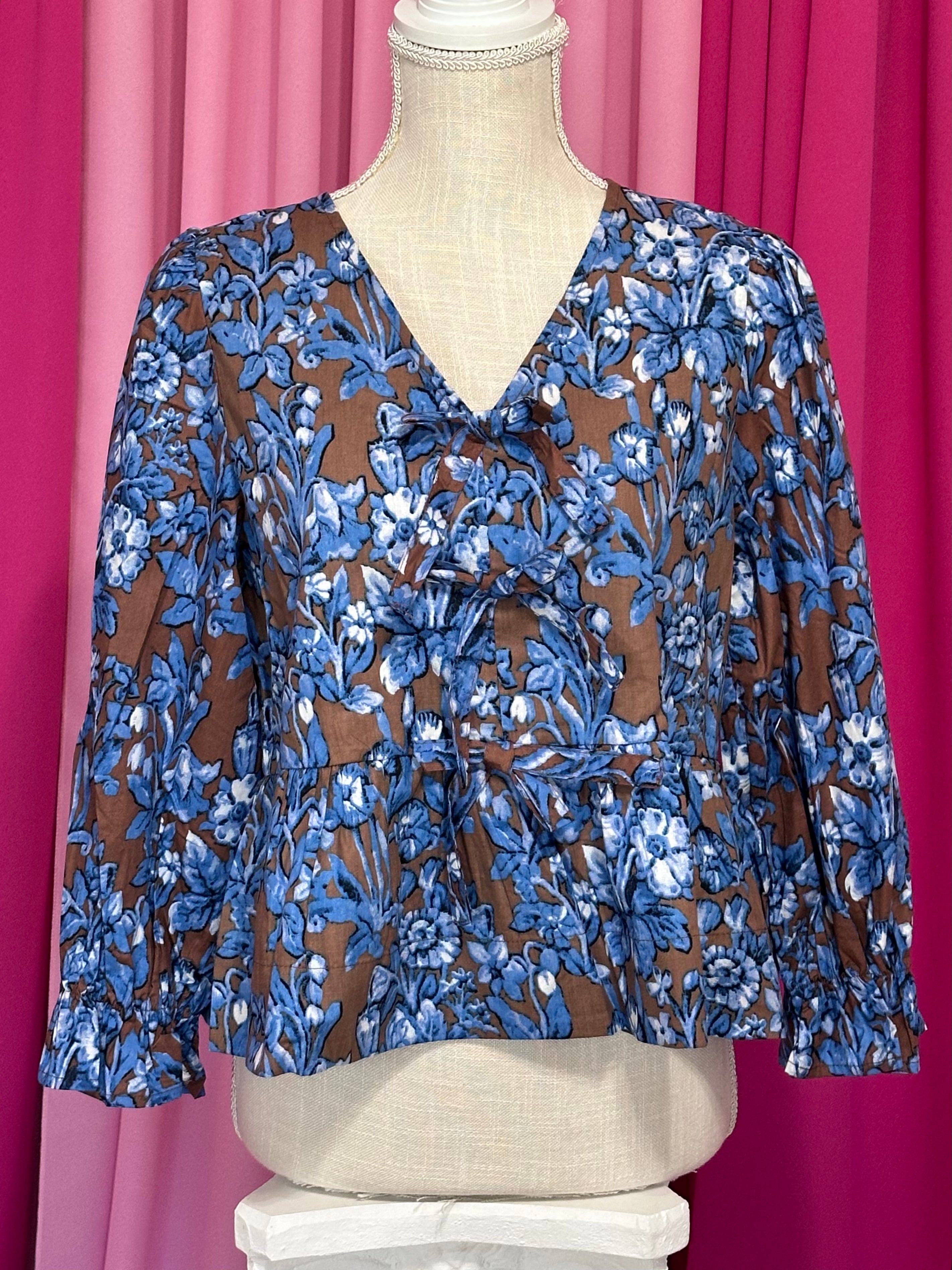 Brown and Blue Floral Top by Britt and Belle Boutique