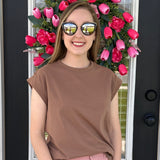 Everyday Ease Cuffed Sleeve Top- Mocha Brown and Olive
