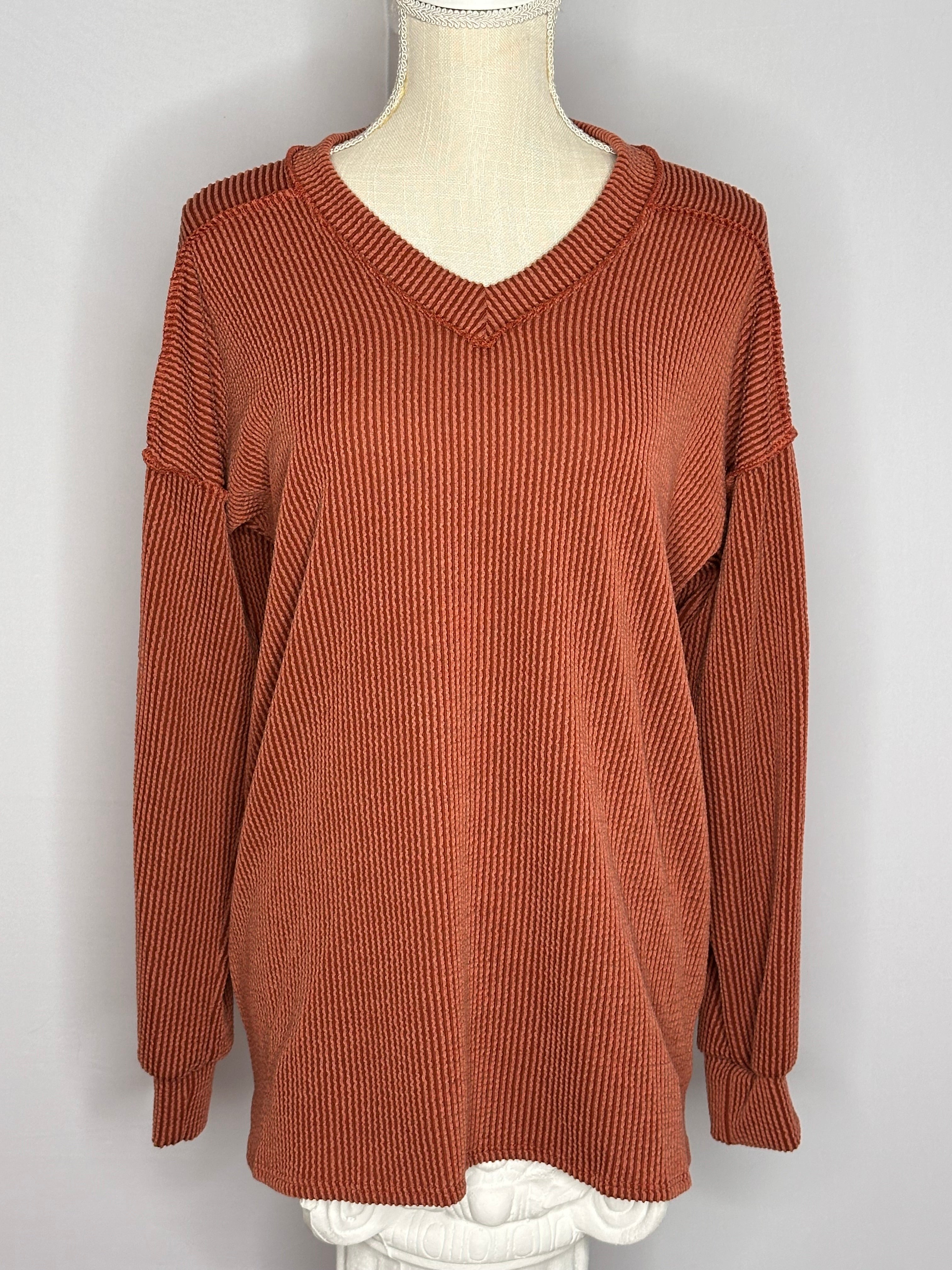 Autumn Luxe Ribbed V-Neck Top