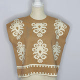 Taupe & White Floral Geo Knit Top