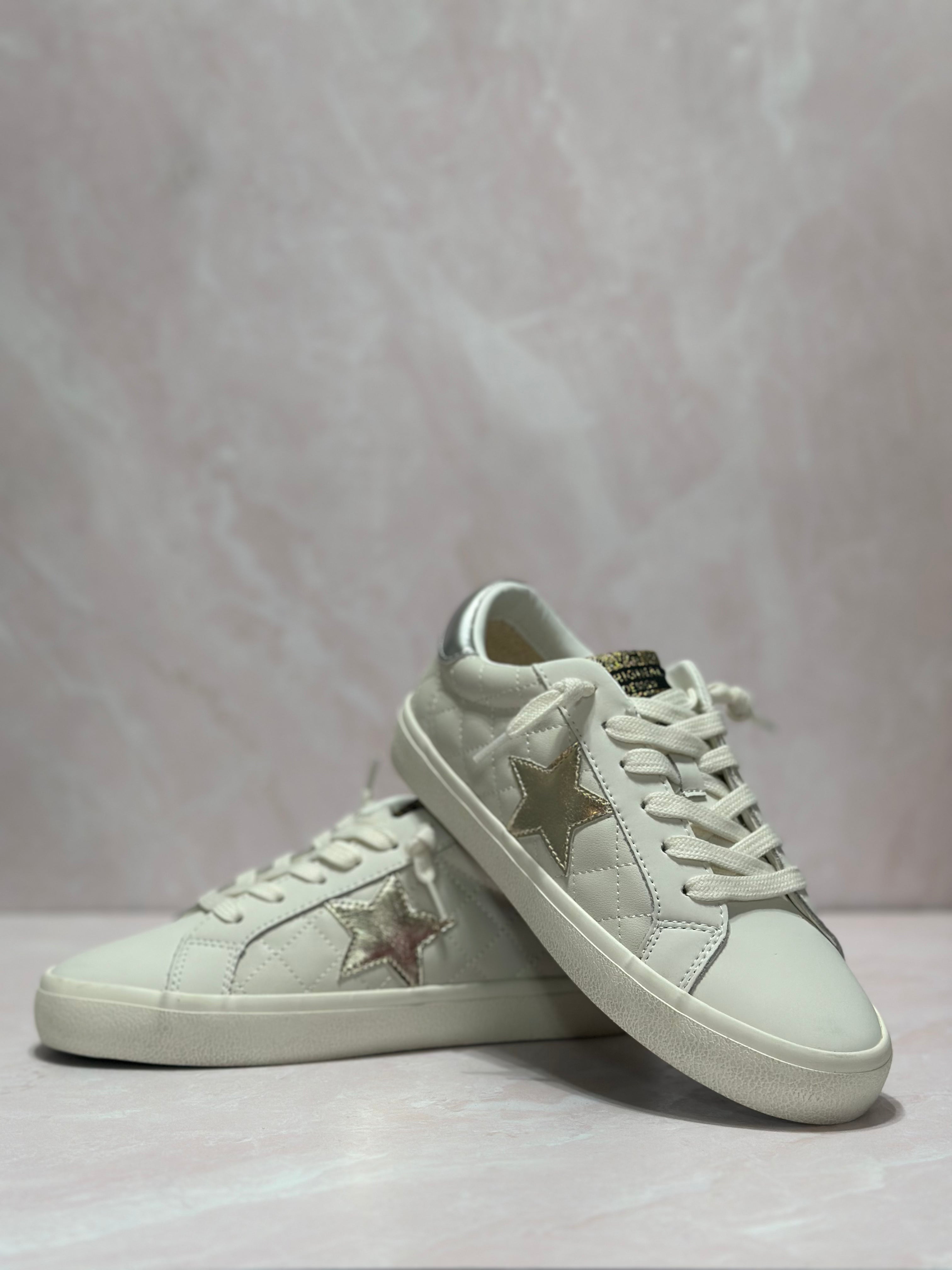 Vintage Havana Flair White Quilted Gold Star Sneakers