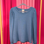Teal thermal puff sleeve crew neck top