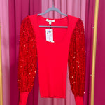 Red Sequin Sleeve Sweater