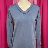 Vintage Denim Ribbed Long Sleeve Top