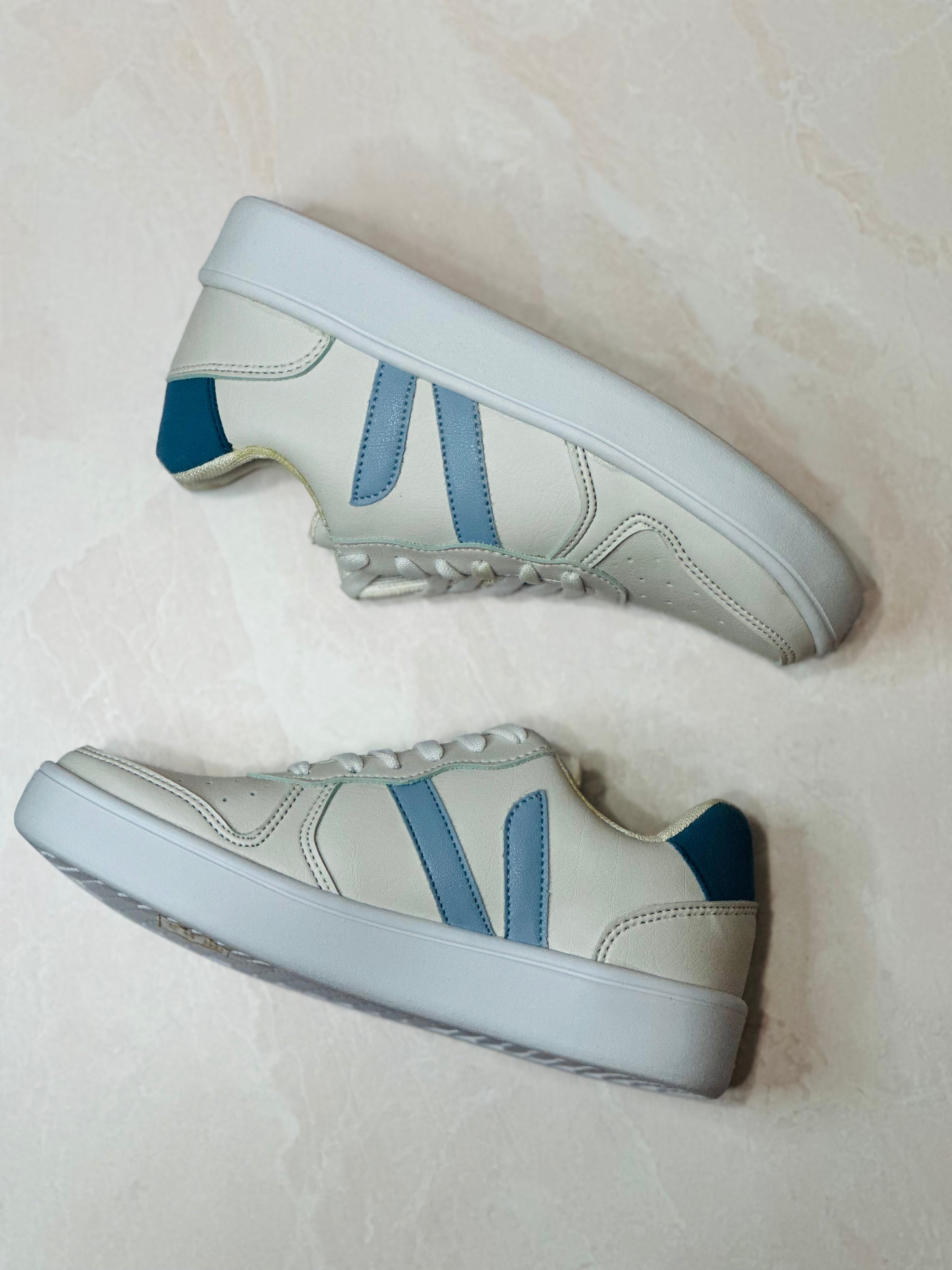 White and Blue Sneakers by Britt and Belle Boutique