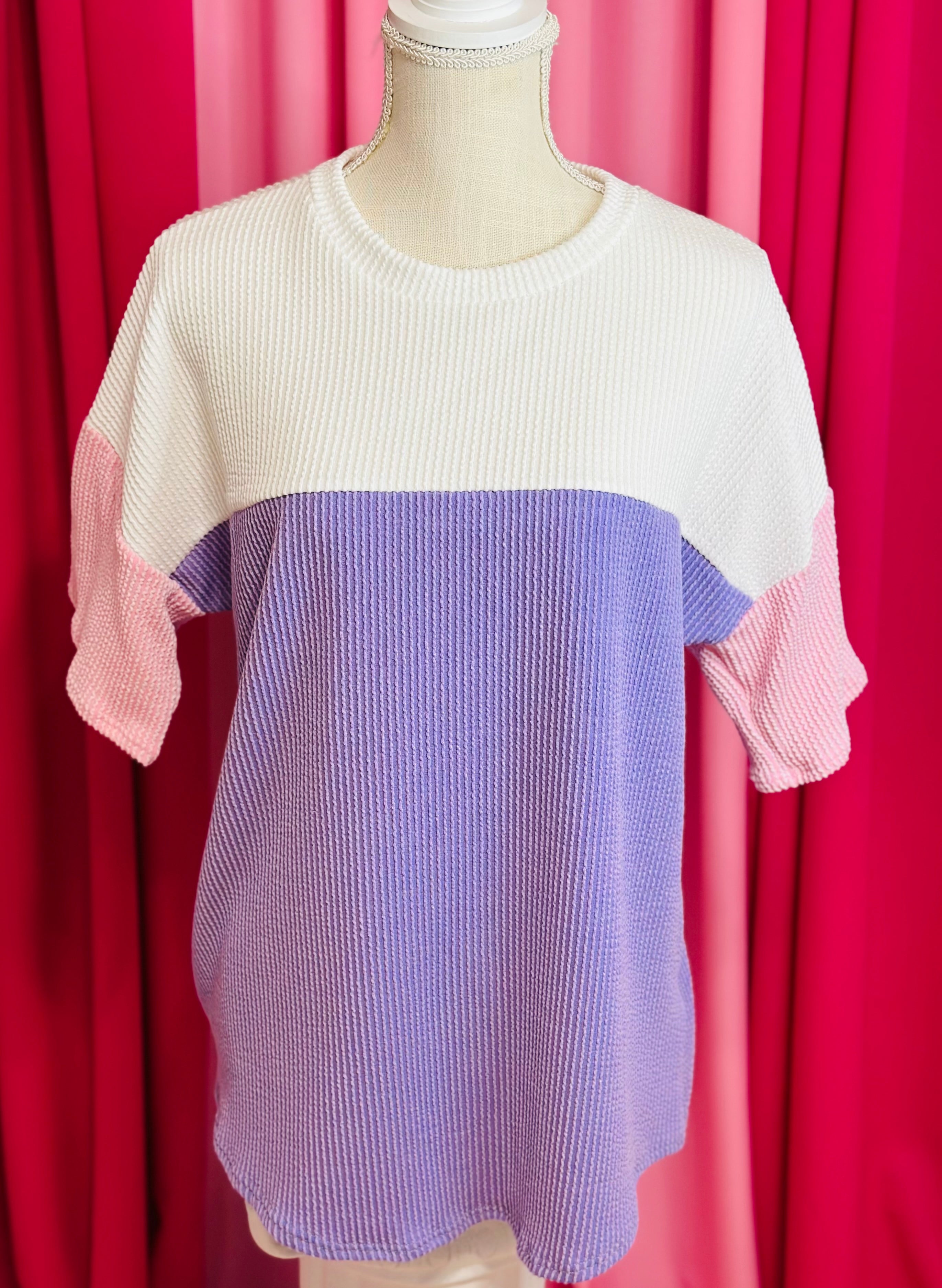 White, Lavender, and Pink Ribbed Top by Britt and Belle Boutique