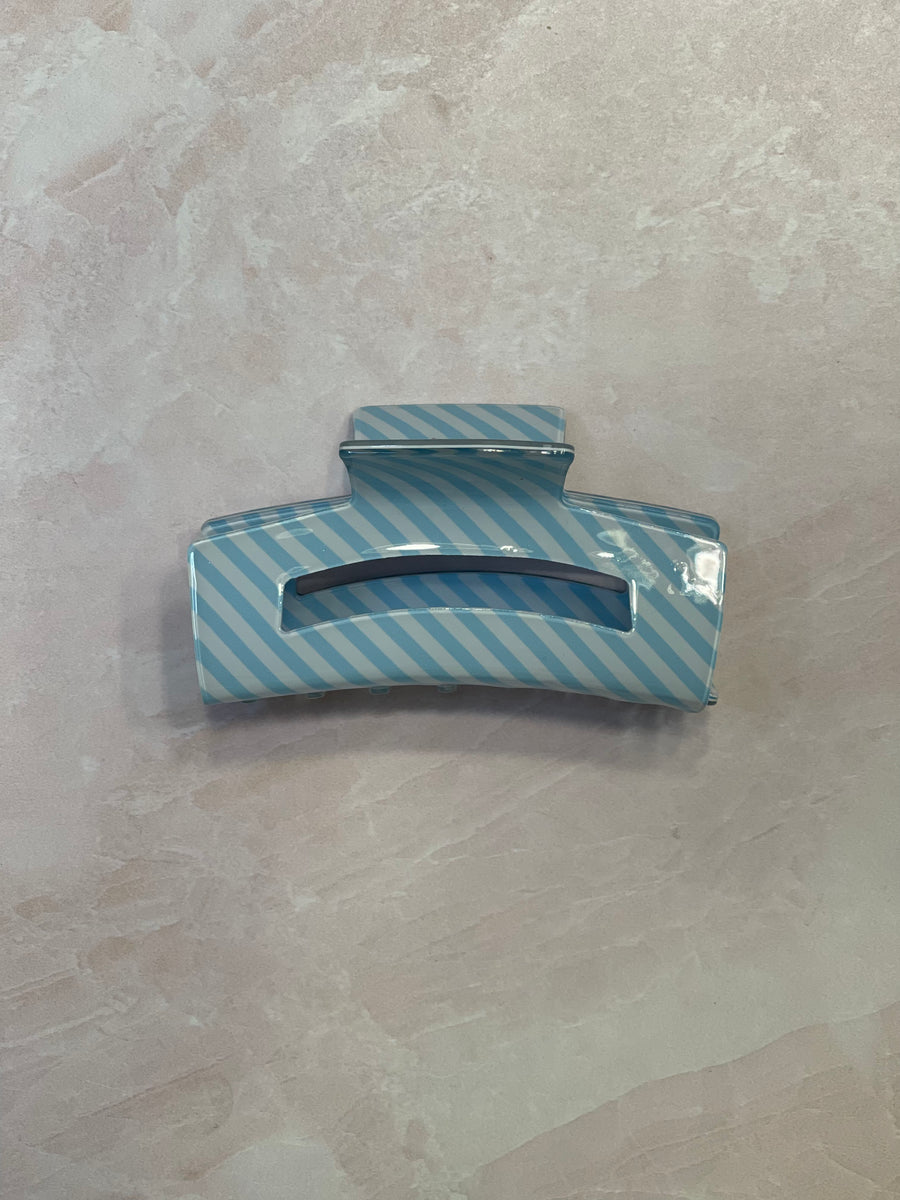 blue striped hair clip; blue striped claw clip