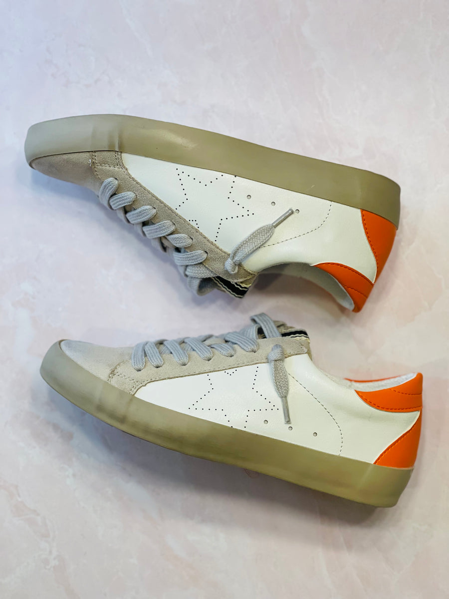 Shushop Mia Sneakers; star sneakers; orange sneakers