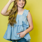 Britt and Belle Boutique Light Blue Sleeveless Blouse